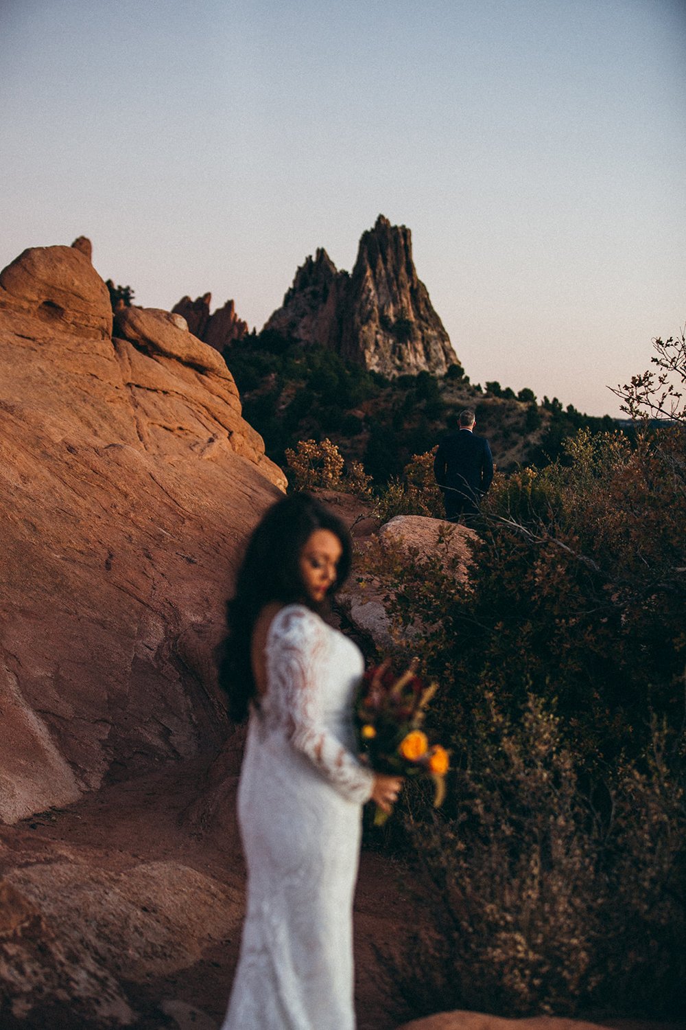 Bride meets groom for first look at Garden of the Gods